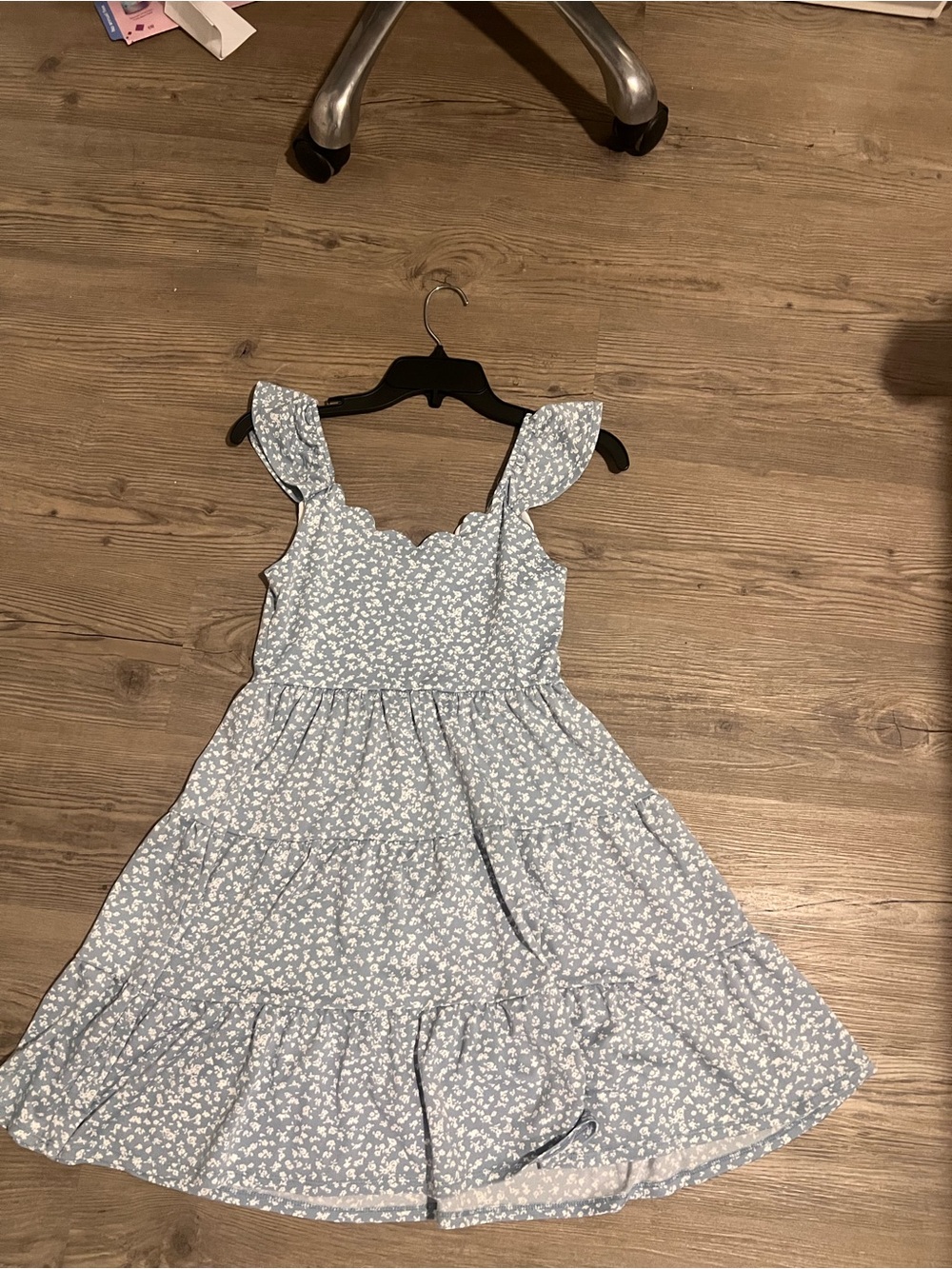 Monteau Sky Blue Floral Ruffle Tiered Dress